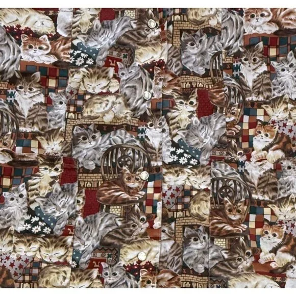 Pearl Healthwear Cat Print Scrub Top Medium Cotton Pearl Snap Made In USA - Picture 3 of 6